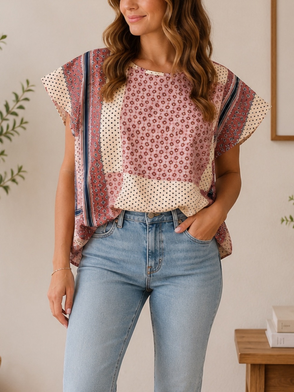 Xirena Patchwork Print Boho Blouse